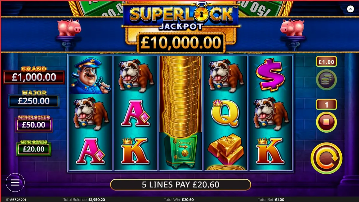 Tampilan visual mewah dari slot Piggy Bankin’ Super Lock dengan simbol emas dan brankas.