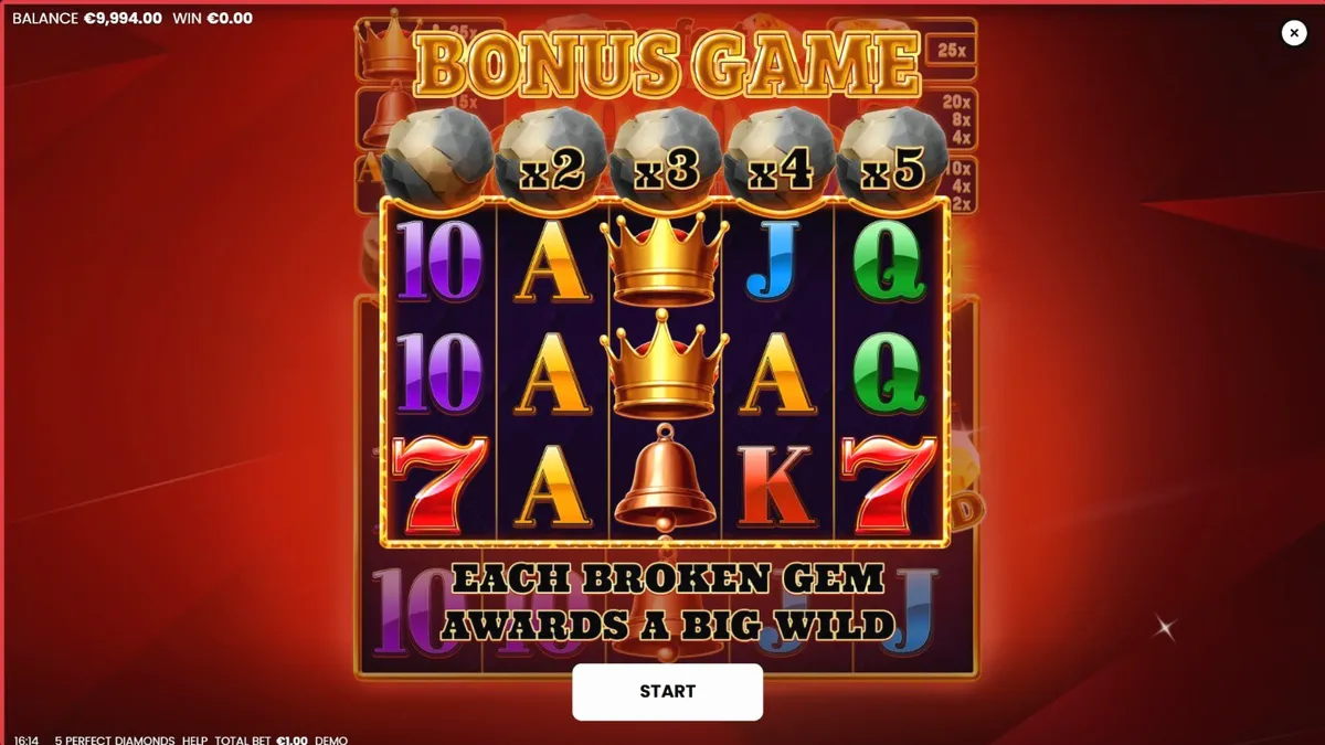 Tampilan visual slot 5 Perfect Diamonds dengan simbol berlian dan angka 7