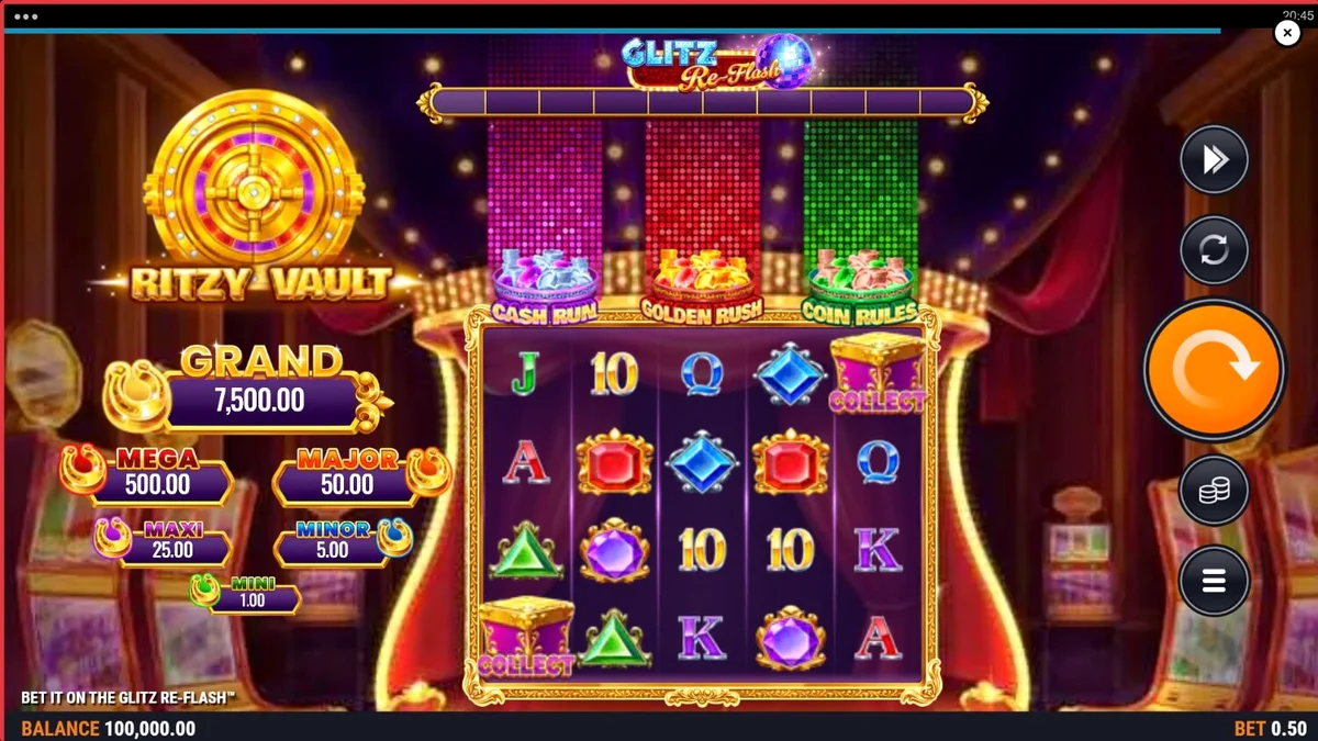 Tampilan visual slot Bet It on the Glitz Re-Flash dengan nuansa neon Las Vegas